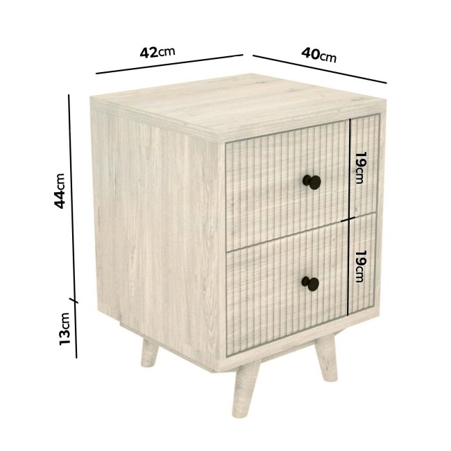 Cream Limewash 2 Drawer Bedside Table with Legs - Beau