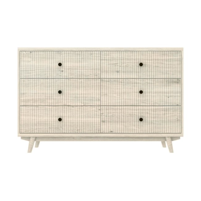 Wide Cream Limewash Chest of 6 Drawers with Legs - Beau