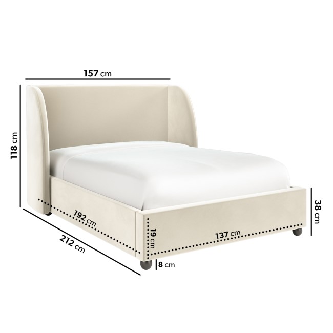 Off-White Velvet Double Ottoman Bed - Bergamo