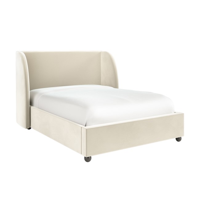 Off-White Velvet Double Ottoman Bed - Bergamo