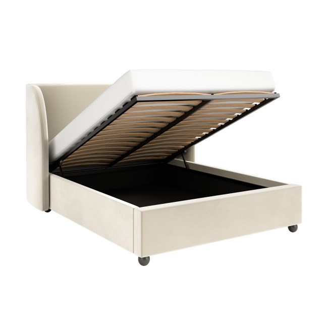 Off-White Velvet Double Ottoman Bed - Bergamo