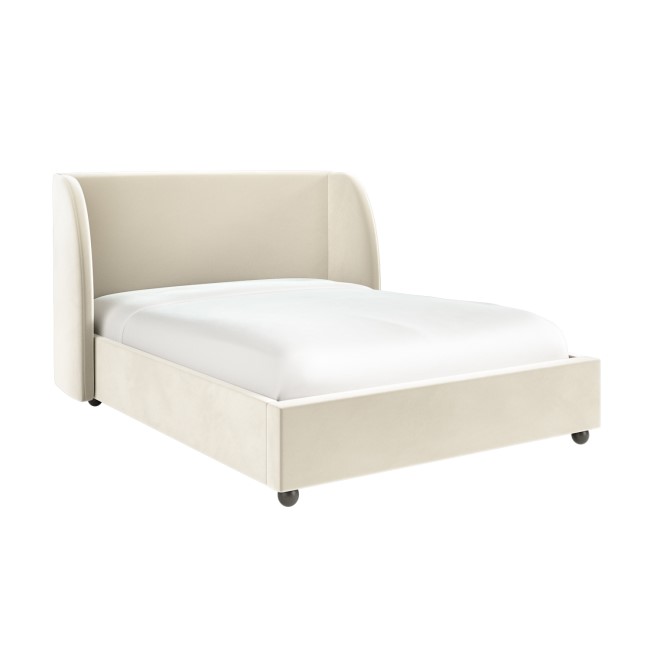 Off-White Velvet King Size Ottoman Bed - Bergamo