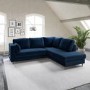 Navy Blue Velvet Right Hand Corner Sofa Bed with Storage - Seats 4 - Boe