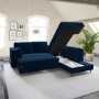 Navy Blue Velvet Right Hand Corner Sofa Bed with Storage - Seats 4 - Boe