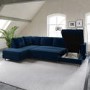 Navy Blue Velvet U-Shaped Left Hand Sofa Bed with Storage - Seats 6 - Boe