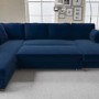 Navy Blue Velvet U-Shaped Left Hand Sofa Bed with Storage - Seats 6 - Boe