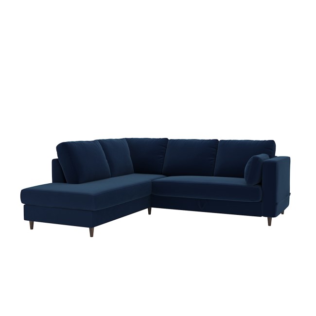 Navy Blue Velvet Left Hand Corner Sofa Bed with Storage - Seats 4 - Boe