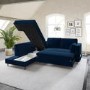 Navy Velvet Left Hand Corner Sofa Bed with Storage - Seats 4 - Boe