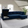 Navy Blue Velvet U-Shaped Right Hand Facing Sofa Bed with Storage - Seats 6 - Boe