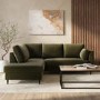 Khaki Green Velvet Left Hand Corner Sofa Bed with Storage - Seats 4 - Boe