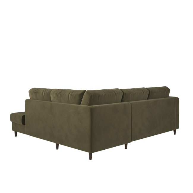 Khaki Green Velvet Right Hand Corner Sofa Bed with Storage - Seats 4 - Boe