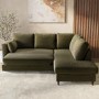 Khaki Green Velvet Right Hand Corner Sofa Bed with Storage - Seats 4 - Boe