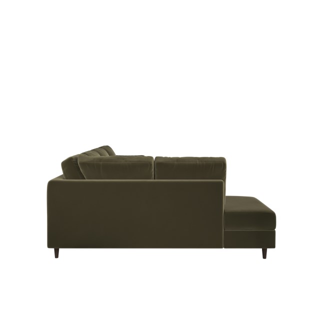 Khaki Green Velvet U-Shaped Left Hand Sofa Bed with Storage - Seats 6 - Boe