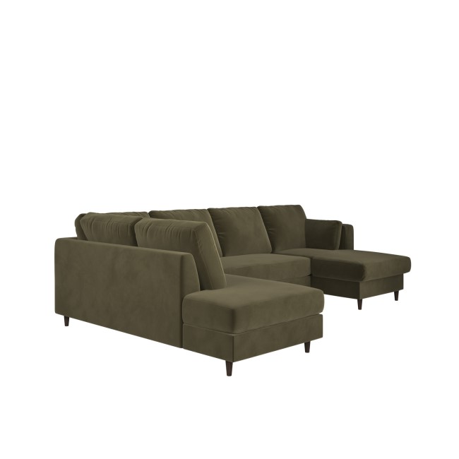 Khaki Green Velvet U-Shaped Left Hand Sofa Bed with Storage - Seats 6 - Boe