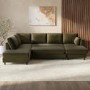 Khaki Green Velvet U-Shaped Left Hand Sofa Bed with Storage - Seats 6 - Boe