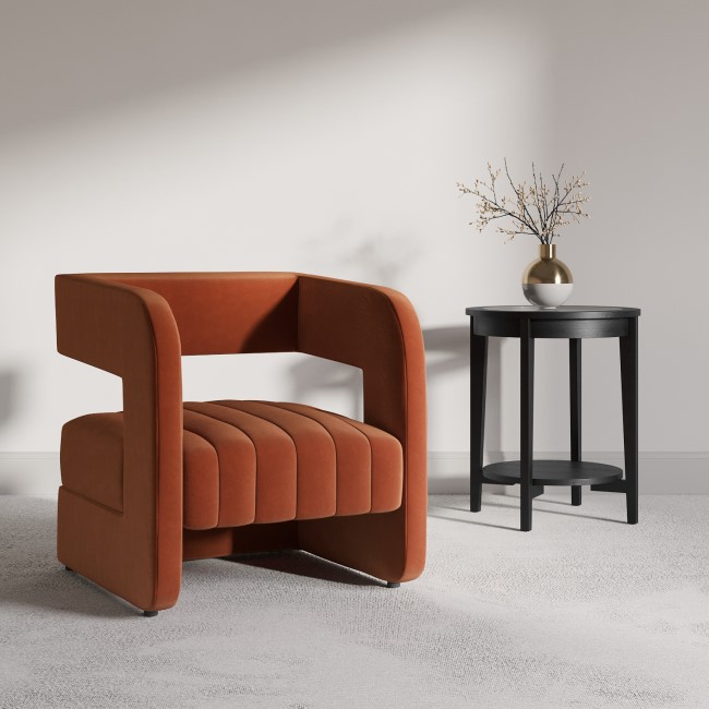 Orange Velvet Accent Chair with Ribbed Detail - Boni