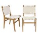 Set of 2 Solid Oak Cream Faux Leather Woven Dining Chairs - Bree