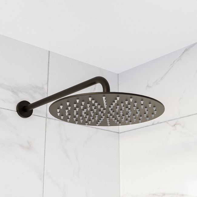 Black 250mm Round Rainfall Shower Head - Arissa