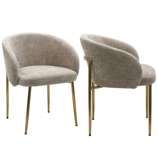 Set of 2 Mink Upholstered Dining Chairs with Brass Legs - Cora