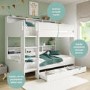 White Bunk Bed with Storage Shelves and Drawer - Aire