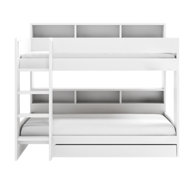 White Bunk Bed with Storage Shelves and Drawer - Aire