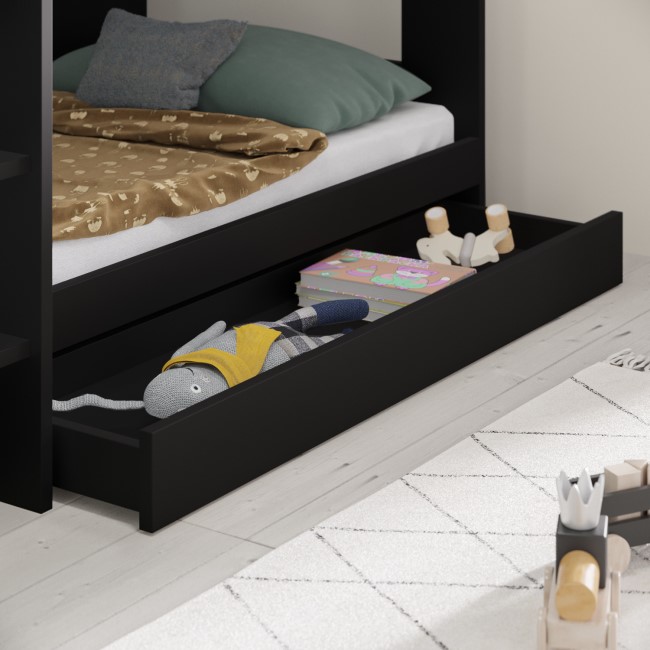 Black Bunk Bed with Storage Shelves and Drawer - Aire