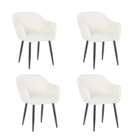 Cream Boucle Armchair Dining Chairs With Black Legs - Set of 4 - Ally