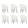 Set of 6 Cream Boucle Armchair Dining Chairs With Black Legs - Ally