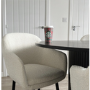 Set of 2 Cream Boucle Armchair Dining Chairs With Black Legs -Ally