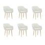 Set of 6 Cream Boucle Armchair Dining Chairs With Gold Legs - Ally