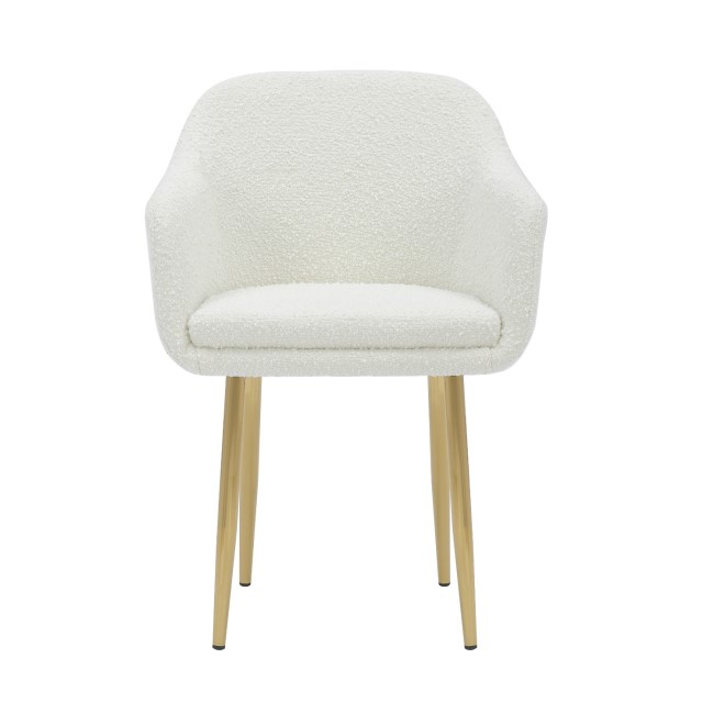 Set of 2 Cream Boucle Armchair Dining Chairs With Gold Legs - Ally