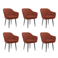 Set of 6 Burnt Orange Boucle Dining Chairs with Arms - Ally