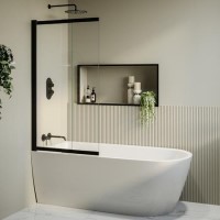 Freestanding Single Ended Left Hand Corner Shower Bath with Black Sliding Bath Screen 1650 x 800mm - Amaro