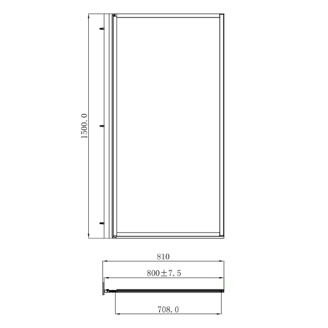 Black Hinged Shower Bath Screen 1500 x 800mm - Jupiter