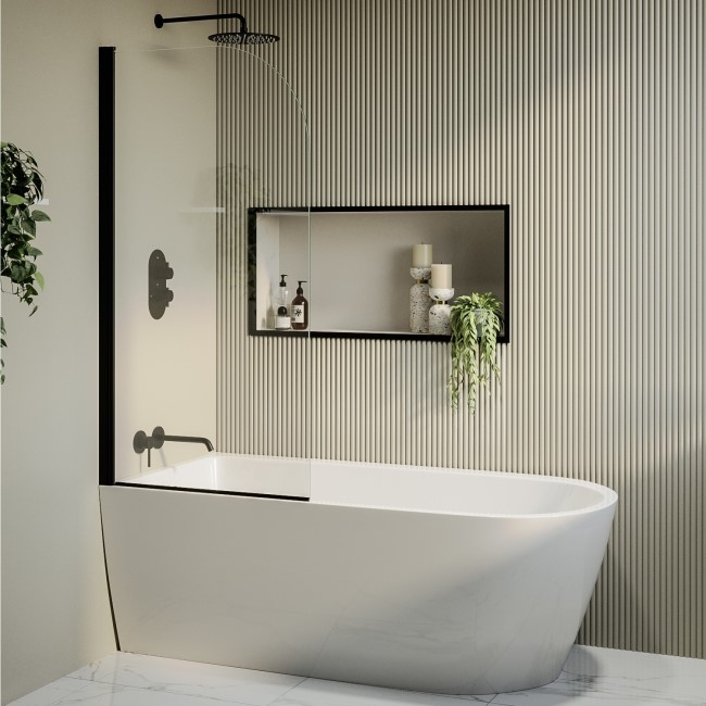 Freestanding Shower Bath Single Ended Left Hand Corner with Black Bath Screen 1650 x 800mm - Amaro