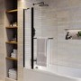 Matt Black 1450mm x 975mm Hinged Shower Bath Screen with Fixed Panel and Towel Rail - Libra