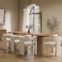 Extra Large Weathered Oak Dining Table Set with 8 White Boucle Curved Chairs - Mia