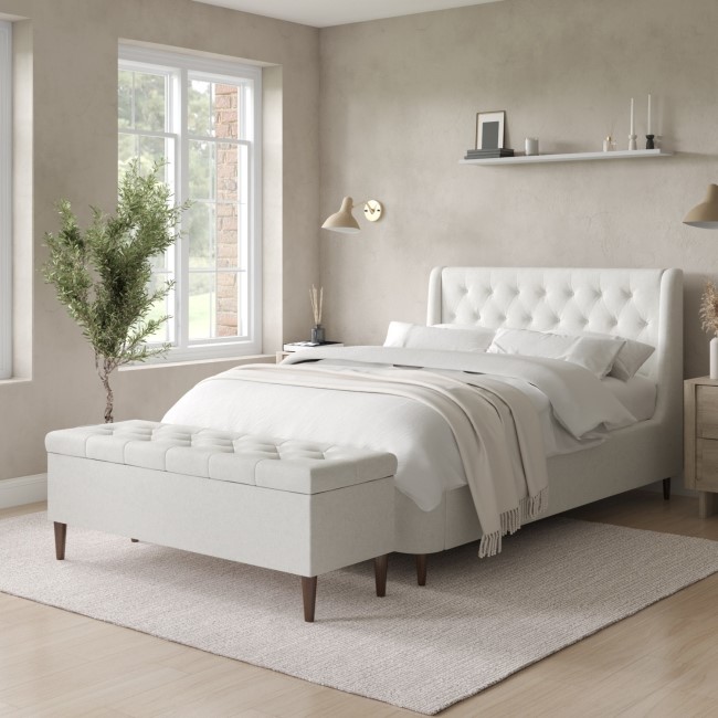 Cushioned Ottoman Storage Bench in Cream Fabric - Amara