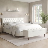 Cream Fabric Super King Ottoman Bed with Blanket Box - Amara