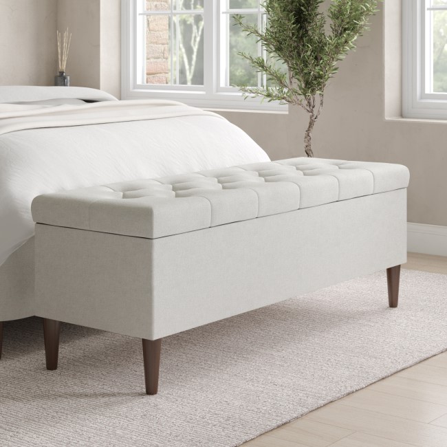 Cream Upholstered Small Double Ottoman Bed with Blanket Box - Amara