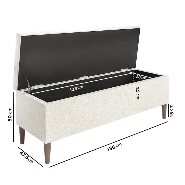 Cushioned Ottoman Storage Bench in Cream Fabric - Amara