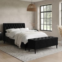 Black Velvet King Size Ottoman Bed with Blanket Box - Amara