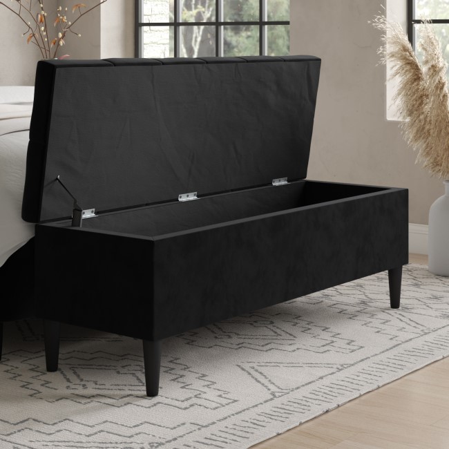 Ottoman Storage Blanket Box in Black Velvet - Amara