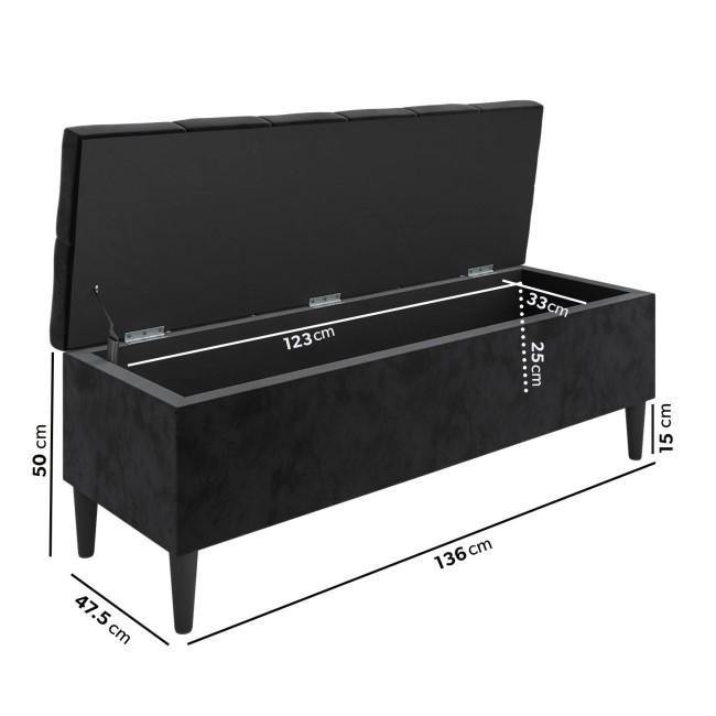 Ottoman Storage Blanket Box in Black Velvet - Amara