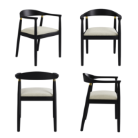 Set of 4 Brass Detail Black Carver Dining Chairs - Anders