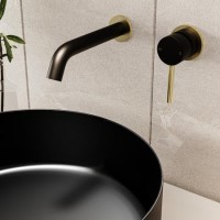 Black & Brass Wall Mounted Basin Mixer Tap - Arissa