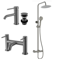 Gunmetal Grey Shower Bath and Basin Tap Set with Basin Waste - Arissa