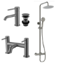 Gunmetal Grey Shower Bath and Basin Tap Set with Basin Waste - Arissa