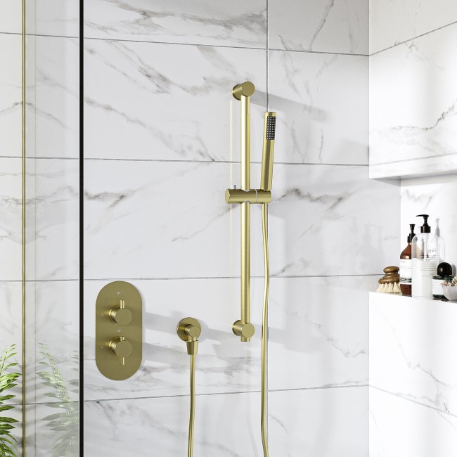 Brushed Brass  Single  Outlet Thermostatic Mixer Shower Set with Hand Shower - Arissa