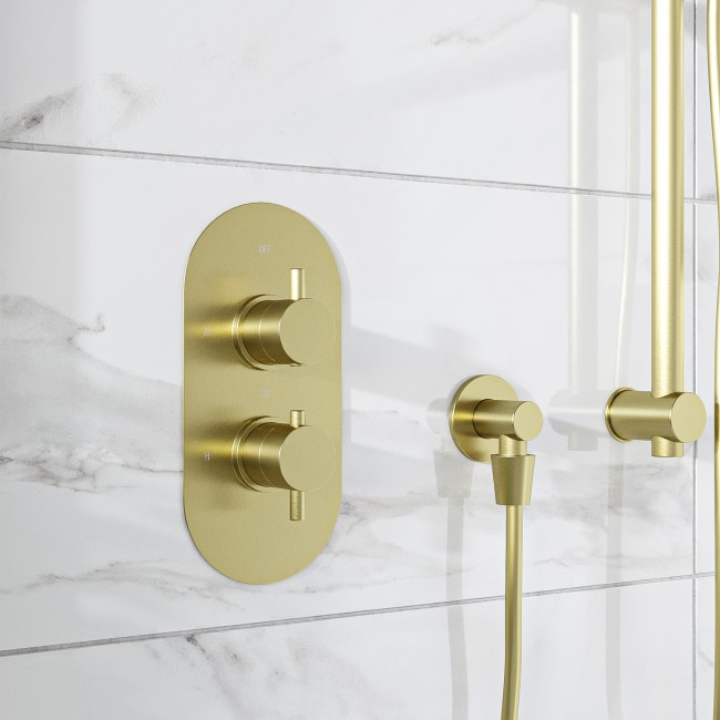 Brushed Brass 1 Outlet Concealed Thermostatic Shower Valve with Dual Control - Arissa